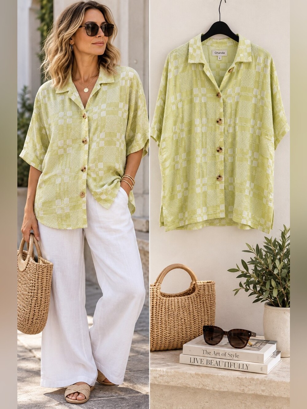 Ghanda 1984 Lime Green Geometric Jacquard Blouse 100% Viscose L NWT AUSTRALIA